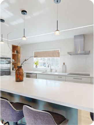 San Jose kitchen remodeling with island and pendant lights, designed by Sigura Construction.