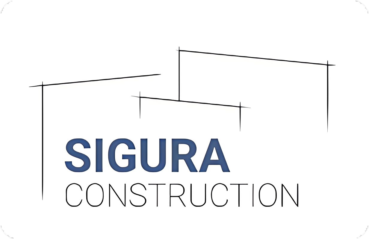 Sigura Construction logo with architectural lines.