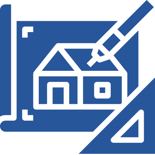 Blueprint with house sketch and pencil.