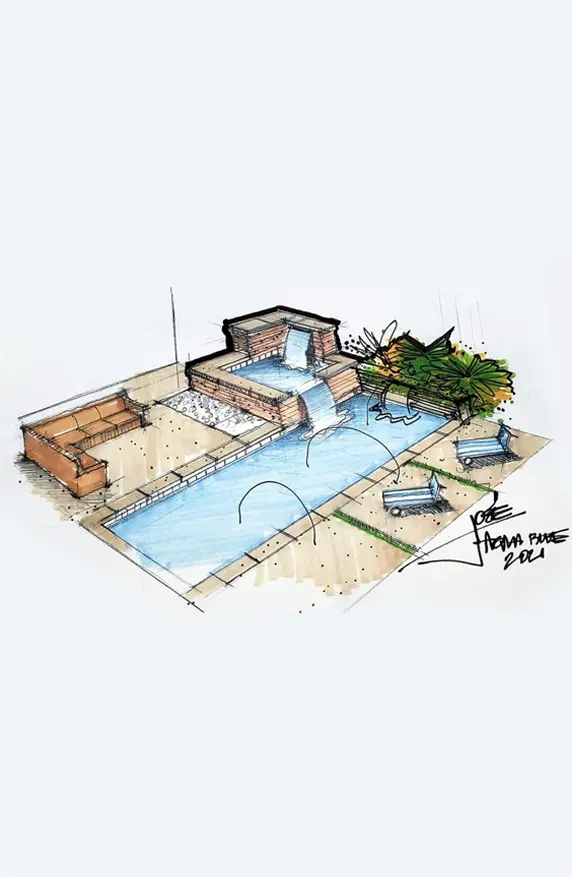 Sketch drawing of a sigura construction pool remodel.