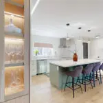 Bright spacious kitchen with white cabinets in San Jose home renovation