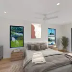 Spacious bedroom with sliding door to pool in Cambrian San Jose home remodel
