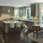 Kitchen with marble island and tea table in Vintage Oaks Menlo Park remodel