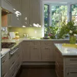 Kitchen cabinets and white marble countertops in Menlo Park traditional home remodel
