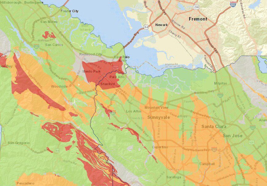 Radon Bay Area California Map of Hot Zones